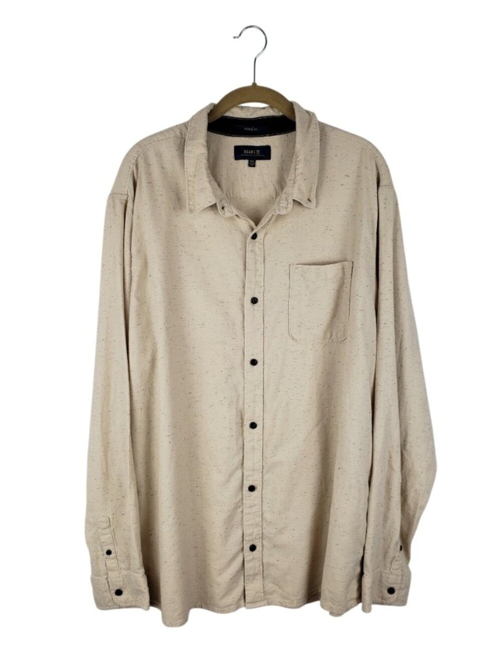 Roark Scholar Classic Fit Button Up Shirt Long Sleeve Tan Dotted Cotton Mens XXL
